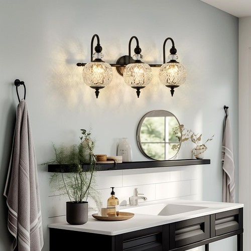 Vintage Bathroom Light Fixtures Black Vanity Light with Glass Globe LampShade... - 第 7/9 張圖片