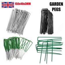 METAL GROUND GARDEN PINS WEED BARRIER MEMBRANE PEGS HOOKS FABRIC STAPLES U PIN