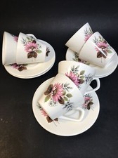 Vintage 1950s Lord Nelson 6 X Tea Cups & Saucers Pink Daisy & Blue Rose Floral