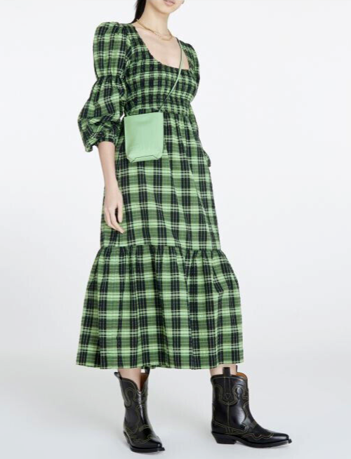 Ganni Tiered Checked Seersucker Midi Dress Sz S $345 *1062 | eBay