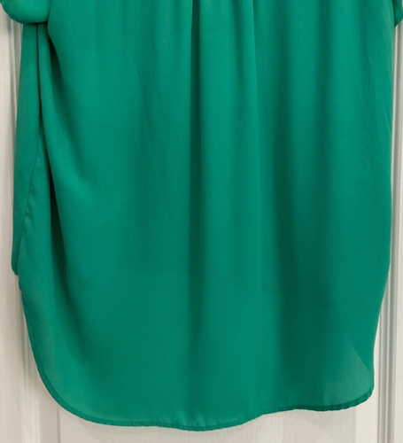Meraki Women's Pullover Blouse Size Large Green Open Weave Neck Hi Low Hem 196 - Picture 6 of 7
