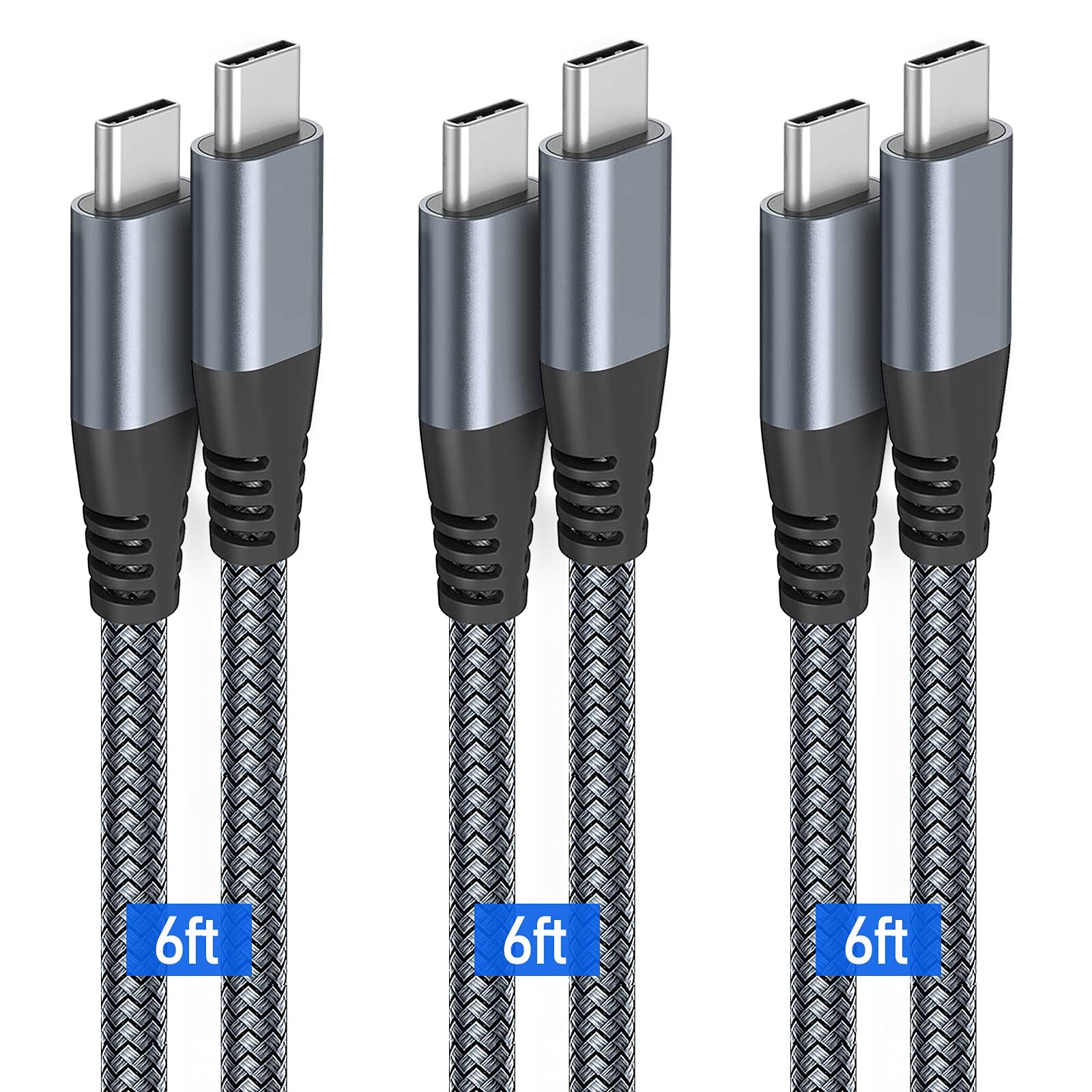 Puxnoin USB C to USB C Cable 6ft 60w 3Pack USB C Cable PD Type C Charging Cab...