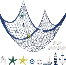 8 Pieces Decorative Fishnet Nautical Fishing Net Wall Hanging Decor Starfish...