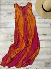 India Cal Style Womens Small Pink Orange Tye Dye Bohemian Midi Sun Dress