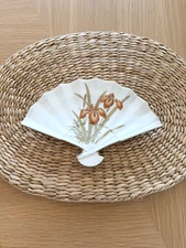 Vintage Ceramic Bronze Iris Fan Shaped Tidbit Dish Fine China Japan