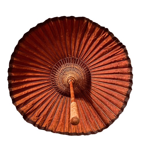 19th Century Japanese Oil Cloth Umbrella Parasol Wood Carved Handle - Picture 5 of 12