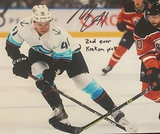 Ryker EVANS Signed 8x10 Photo! SEATTLE KRAKEN 2nd Ever Kraken Pick ! ! ! W/COA