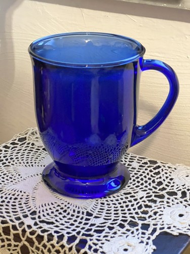 2 Vintage Large Anchor Hocking Cobalt Blue Glass Coffee or Tea Mugs 16 Oz - Picture 4 of 18