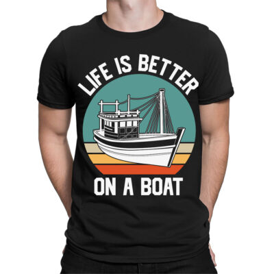 Lustiges Vintage Herren-T-Shirt Life Is Better On A Boat Fischangeln Oberteil #TA-89
