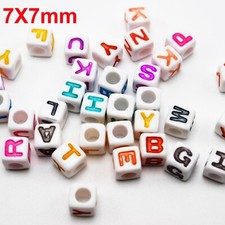 200 White with Colorful Assorted Alphabet Letter Cube Pony Beads 7X7mm for Craft