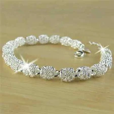 Gorgeous Women's 925 Silver Charm Chain Bangle Bracelet Wedding Jewelry Gifts