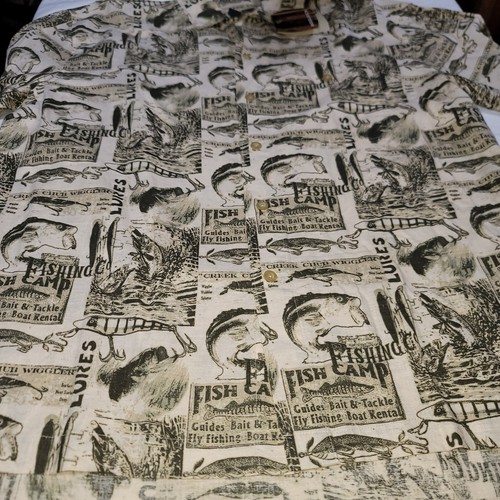 NWT Woolrich Mens Sz L Camp Shirt Olive Fish Signs Linen Blend Short Sleeve - Picture 8 of 17