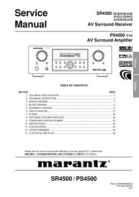 Service Manual-Anleitung für Marantz SR-4500 