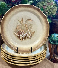 6 VTG MIKASA Whole Wheat GRANOLA Speckled Stoneware DINNER PLATES Neutral UNUSED
