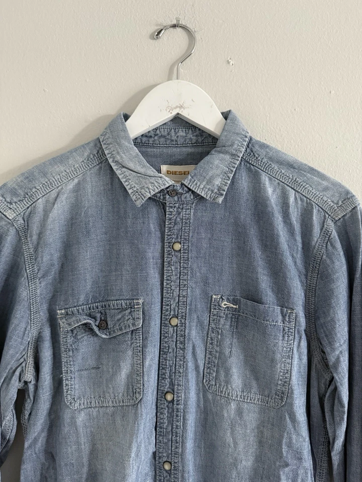 Camisa a Presión Perla Lavada Ligera Denim Diesel Western Años 2000 2010 Grande Diseñador Foto 3 de 4
