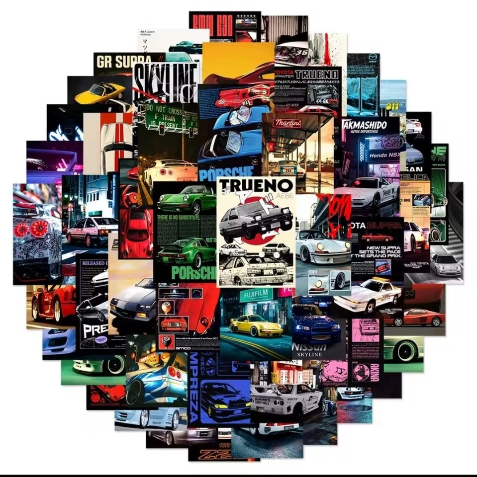 Cool Racing Car Stickers 50 Pcs, Trendy Porsche Ferrari JDM Vinyl Stickers - Image 2 of 2