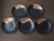 Aizu Urushi Lacquer Dessert Plates Set of Five Traditional Craft