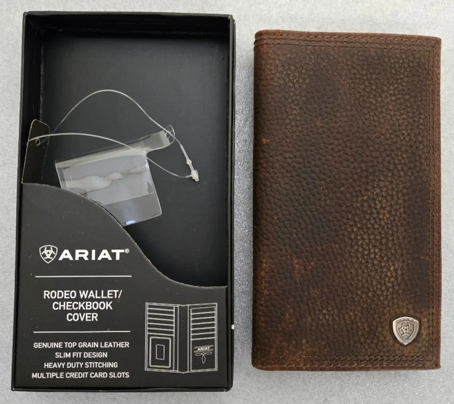 Cartera de rodeo de cuero para hombre Ariat marrón #35118282 con logotipo de escudo pequeño Foto 2 de 4