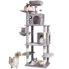 Cat Tree 68.5" Cat Tower with Cat Condos Sisal Scratching Post Light Grey