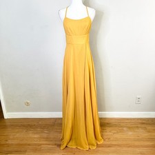 Lulus Maxi Dress Size Small Mustard Yellow Chiffon Slit Formal Backless NEW