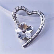 Sterling silver pendant cz flower, 925 heart tag always my daughter friend
