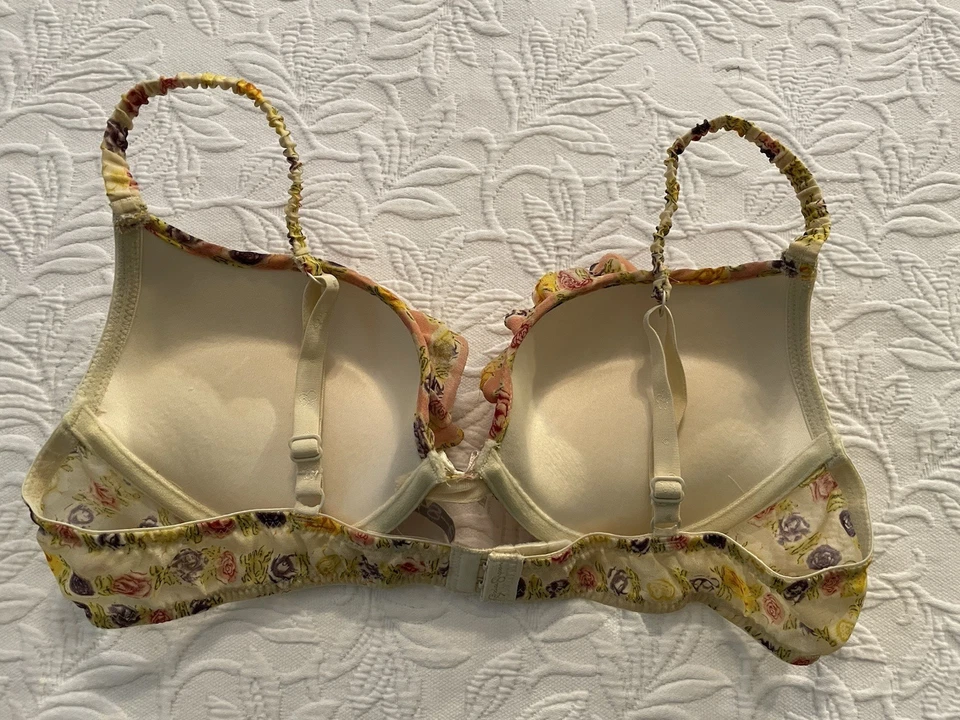 Jessica Simpson Bra 36B Yellow floral push up underwired ruffle accent EUC - Image 3 of 4