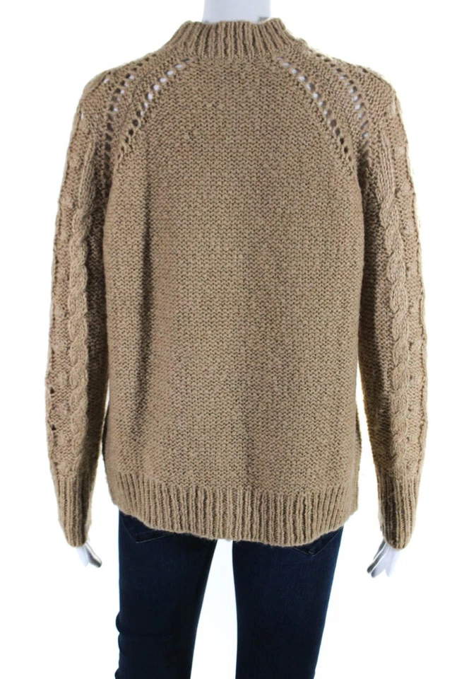 Suéter feminino J Crew robusto Pointelle malha cabo pescoço simulado marrom tamanho XS - Imagem 3 de 4