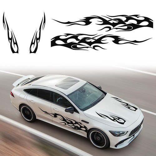 4PCS Universal Racing Body Side Stripe Skirt Decals, Auto Hood & Sides Door D...