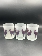 Georges Briard Mid Century Modern Set Of 3 Highball Glasse Frosted Purple Cranes