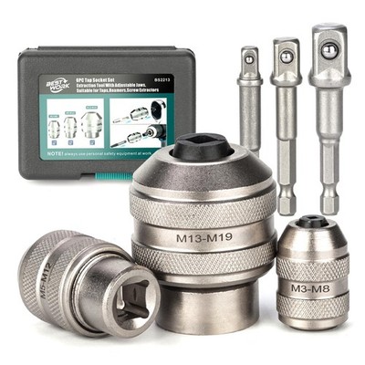 Bestwork 6pcs Adjustable Tap Socket Set, 1/4'', 3/8'', 1/2'' Drive Tap Holder Tool