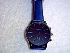 GENEVA Quartz Wristwatch for Men Luxury, Business, Sports, COLOR Blue BAND NIP