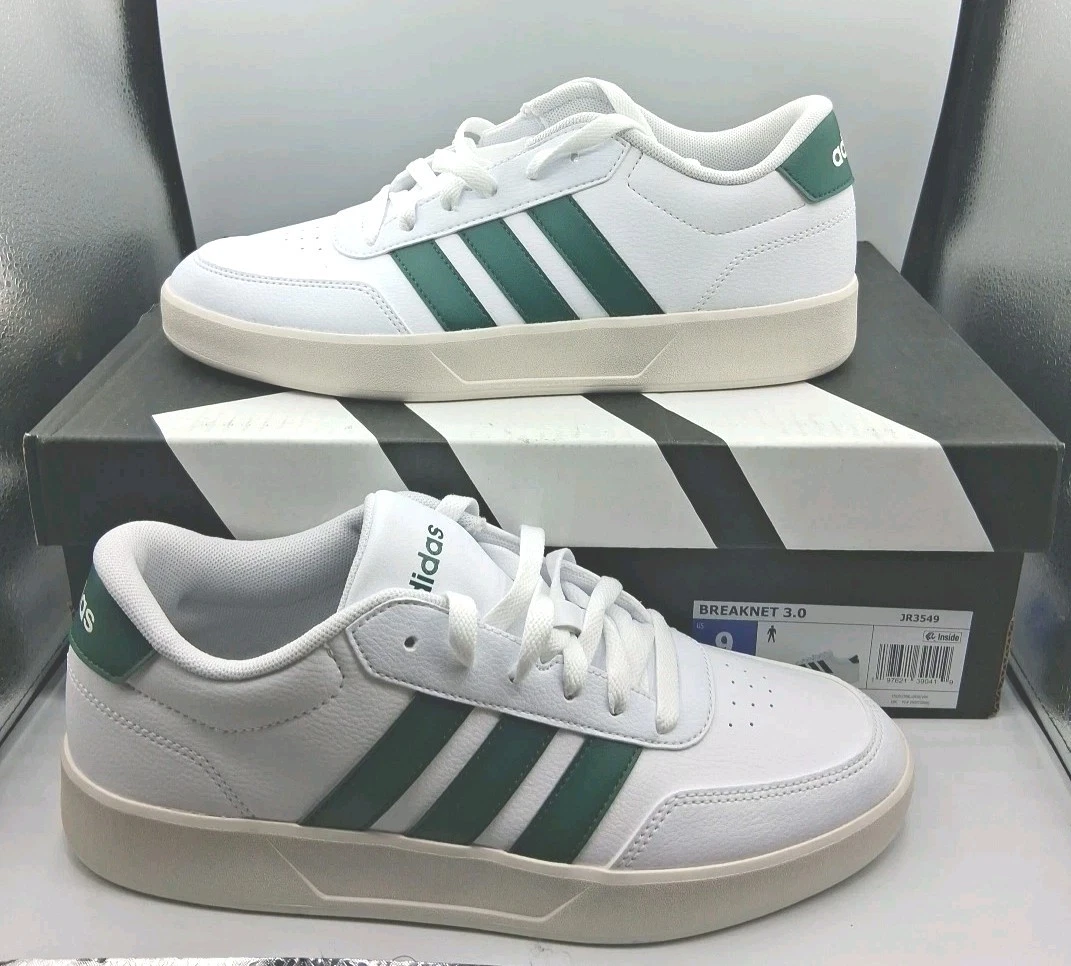 Adidas: Breaknet 3.0 Men’s Sz 9 White Green Low Top Court Style Shoes JR3549