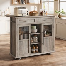 41" Mobile Kitchen Island, Island Cart On Wheels with Storage Shelf  Towel Rack