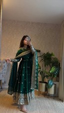 New Heavy Georgette Green Gown Bottom With Dupatta For Functional
