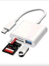 SD Card Reader for iPhone, iPad, USB C Lightning Dual Port silver white