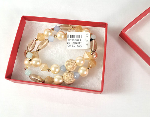 Talbots Multi-Strand Beaded Stretch Bracelet Mix of Cream Faux Pearls