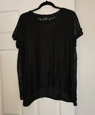 Simply Vera Vera Wang Womens Short Sleeve Eyelet Overlay Hi-Lo Tunic SzL Career 