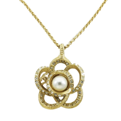 Collana CHANEL fiore di camelia F perle strass GP oro P0030946