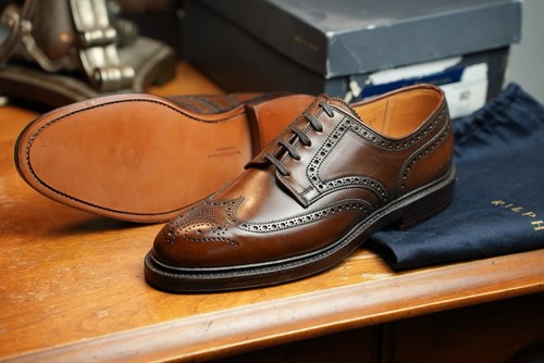Wingtips Crocket & Jones Ralph Lauren Marlow Brown Shell Cordovan Wingtips 8D US ...