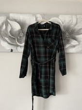 New Look Dark Green & Pink Gingham Checkered Belted Shirt Dress 16