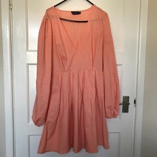 PrettyLittleThing Pink Dress Size 10 Long Sleeve V Neck Polyester Cotton PLT