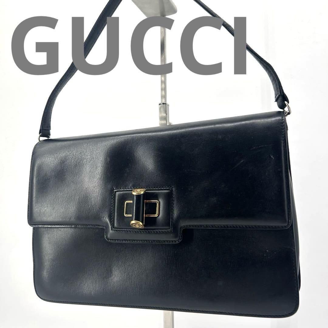 GUCCI Leather One Shoulder Bag with Gold Turnlock Hardware
