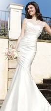 Justin Alexander 3753 Alabaster Satin Asymmetrical Mermaid Wedding Dress Size 12