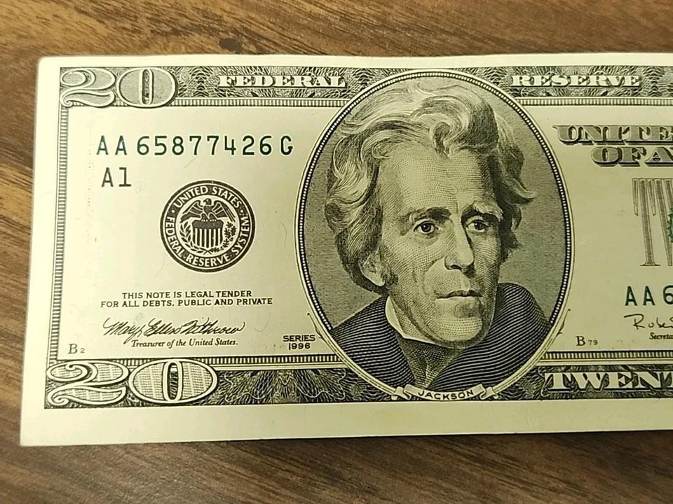 Series 1996 $20 Bill * Alignment Error * AA 65877426 G - Image 2 of 4