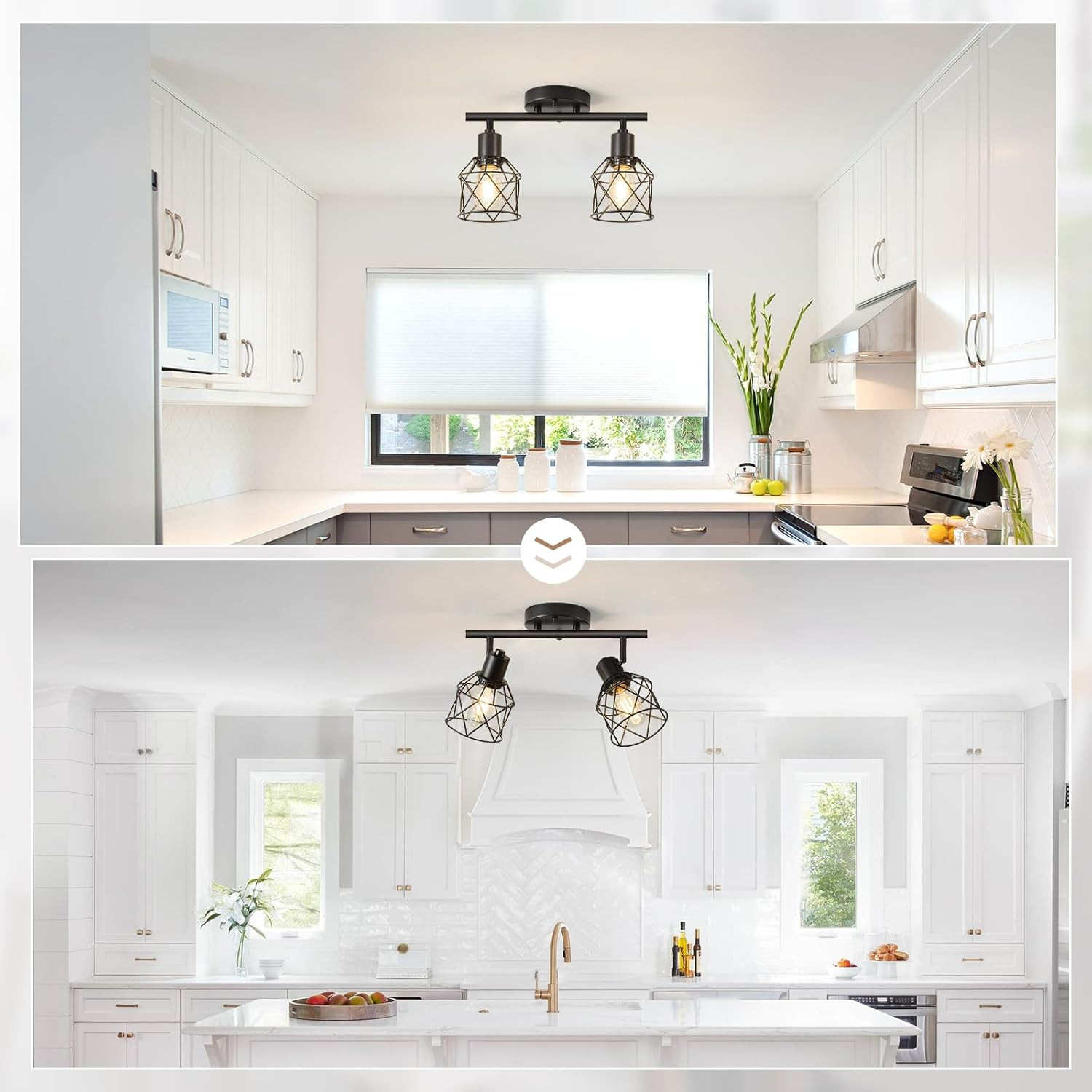 2-Lights Kitchen Track Lighting, Adjustable Multi-Directional Ceiling Light Fixt