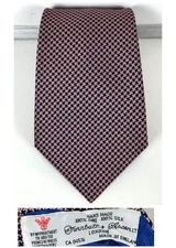 TURNBULL & ASSER Pink Black Check 100% Silk Woven Neck Tie England Houndstooth