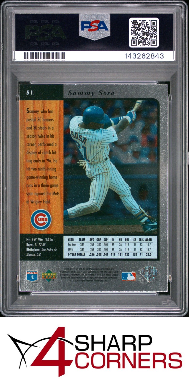 1996 SP #51 SAMMY SOSA CUBS PSA 9 view 2