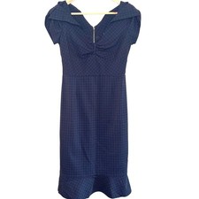 Anthropologie Maeve Retro Sweatheart Neckline Flared Hem Blue Check Midi Dress