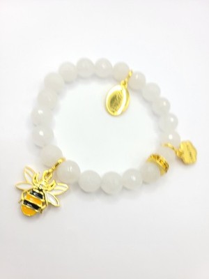 Karma & Luck Vitality 10mm Crystal w/ Charms & Bee Beaded Bracelet 7.5