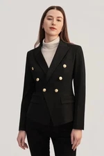 Lilysilk BLACK Double-Breasted Poly-Blend BLAZER Gold Buttons Silk Lined Sz 6